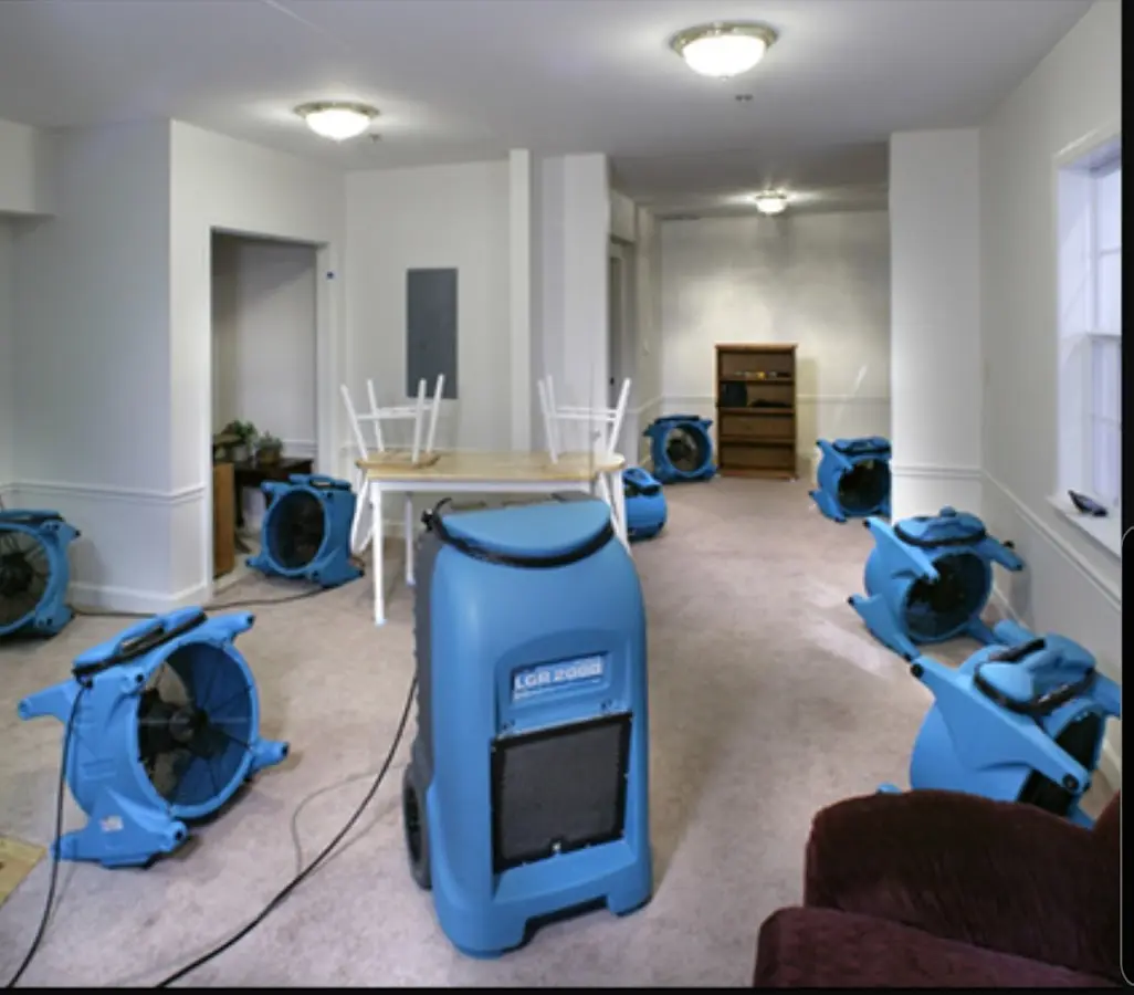 Air movers and dehumidifier setup for Water Damage Restoration in Meridian